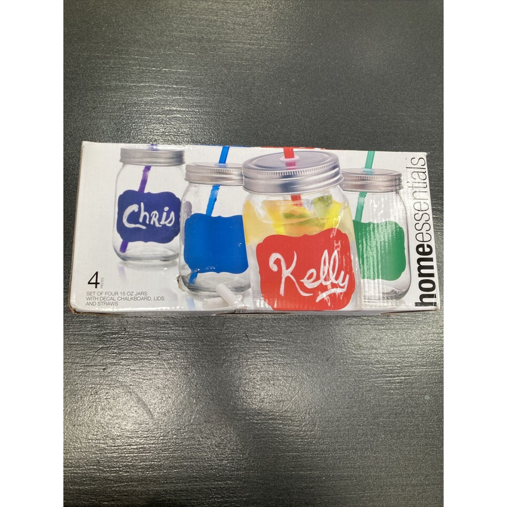Home Essentials Chalk It Up Chalkboard Mason Jar with Straws Set of 4 X 443 ML